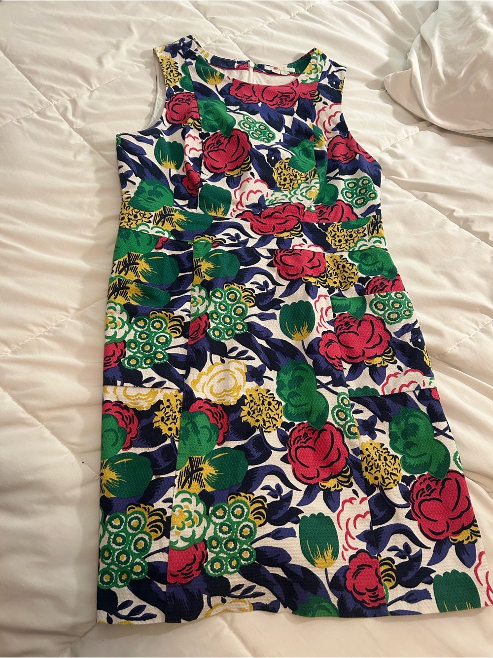 Boden Textured Floral Crewneck Dress - Pink, Navy & Green US size 10 - Picture 3 of 4